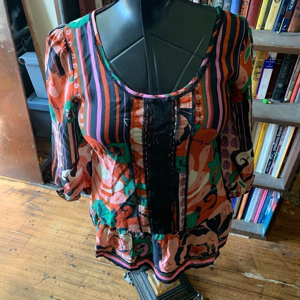 Odille Anthropologie 70’s colorful floral boho size 4 blouse